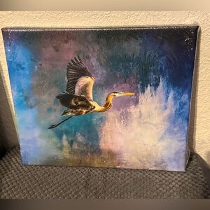 Heron Canvas Art with Blue and Purple Tones 8x12